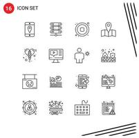 paquete de iconos de vector de stock de 16 signos y símbolos de línea para elementos de diseño de vector editables de mapa de globo de música de celebración de computadora
