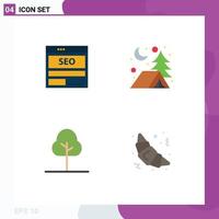 Set of 4 Vector Flat Icons on Grid for website tree hosting adventure nature Editable Vector Design Elements