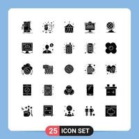 User Interface Pack of 25 Basic Solid Glyphs of processing monitor reception admin tent Editable Vector Design Elements