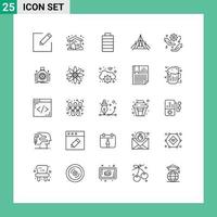 Group of 25 Modern Lines Set for configuration hand energy gear campsite Editable Vector Design Elements