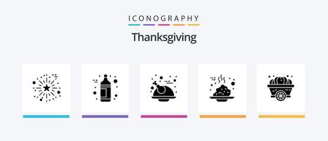 Thanksgiving Glyph 5 Icon Pack Including pumpkin. thanks day. thanksgiving. porridge. cafe. Creative Icons Design vector