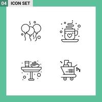 4 User Interface Line Pack of modern Signs and Symbols of indian dinner india love glass Editable Vector Design Elements