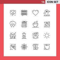 Group of 16 Outlines Signs and Symbols for placeholder location heart business report Editable Vector Design Elements