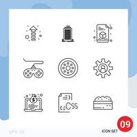 9 Outline concept for Websites Mobile and Apps wheels spare parts printing accessories game Editable Vector Design Elements