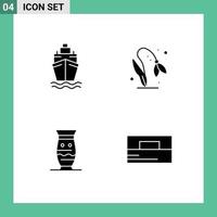 Pack of 4 creative Solid Glyphs of ship global flower spring indian Editable Vector Design Elements