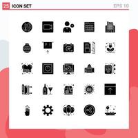 conjunto de pictogramas de 25 glifos sólidos simples de programación de construcción hombre mes evento elementos de diseño vectorial editables vector