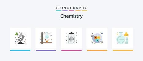 Paquete de iconos de química plana 5 que incluye laboratorio. química. química. fuerza. energía. diseño de iconos creativos vector