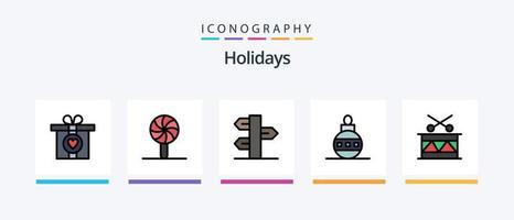 la línea de vacaciones llenó el paquete de 5 iconos, incluido el objetivo. día festivo. día festivo. chupete. festival. diseño de iconos creativos vector