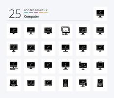 paquete de iconos de 25 glifos sólidos de computadora que incluye dispositivo. computadora. ordenador personal. surgir. dispositivo vector