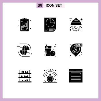 Universal Icon Symbols Group of 9 Modern Solid Glyphs of arrow internet report globe project Editable Vector Design Elements
