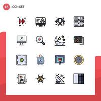 Universal Icon Symbols Group of 16 Modern Flat Color Filled Lines of search pc backup imac monitor Editable Creative Vector Design Elements