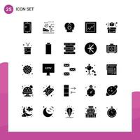 Group of 25 Solid Glyphs Signs and Symbols for big data and science concept model brain box analytics Editable Vector Design Elements