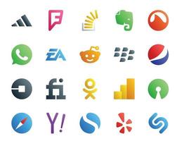 Paquete de 20 íconos de redes sociales que incluye conductor uber whatsapp pepsi reddit vector