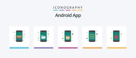 Android App Flat 5 Icon Pack Including privacy. smartphone. basket. device. online. Creative Icons Design vector