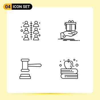 4 User Interface Line Pack of modern Signs and Symbols of building auction work solution hammer Editable Vector Design Elements