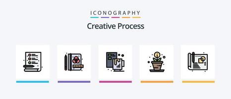 la línea de proceso creativo llenó el paquete de 5 íconos que incluye . objeto. bulbo. proceso. crecimiento. diseño de iconos creativos vector