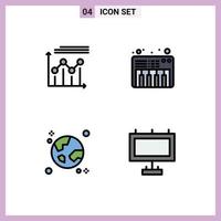 4 Universal Filledline Flat Color Signs Symbols of analytics earth growth piano globe Editable Vector Design Elements