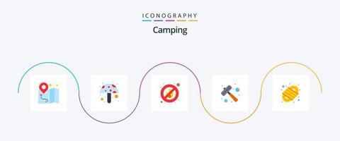 paquete de iconos de camping flat 5 que incluye. cordón para. lugar. nudo. bife vector