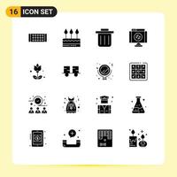 16 Universal Solid Glyph Signs Symbols of fork truck present recycling bin flowers stop Editable Vector Design Elements