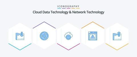 paquete de 25 íconos azules de tecnología de datos en la nube y tecnología de red que incluye dacoment. error. nube. codificación archivo vector