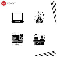 Group of 4 Modern Solid Glyphs Set for computer web incense sticks chat Editable Vector Design Elements