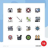 Modern Set of 16 Flat Color Filled Lines Pictograph of safety download essentials computer support Editable Creative Vector Design Elements