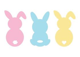 Vector colorful bunnies is sitting with his back at white background. illustration