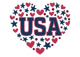 USA flag colors in a shape of heart. Patriotic national symblol of United States of America. hand drawn vector illustration