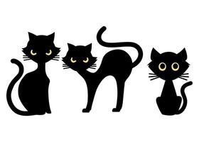 black cats set, mysterious Feline, simple draw illustration on white background vector