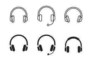 conjunto de iconos de auriculares en un diseño negro simple aislado sobre fondo blanco vector