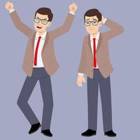 glasses man happy and sad poses vector