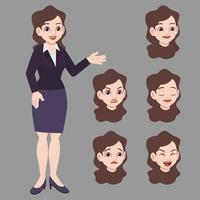 beautiful businesswoman with face expression set vector