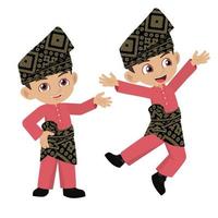 Malay kid in traditional costume happy poses vector