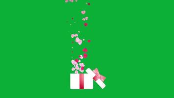 geschenke zum valentinstag im grünen bildschirm, valentinstaggeschenk mit herzanimation video