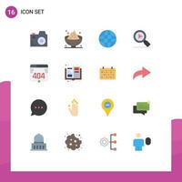 16 Universal Flat Colors Set for Web and Mobile Applications error video automation search globe Editable Pack of Creative Vector Design Elements