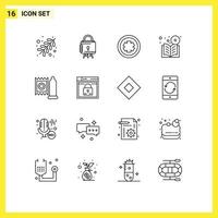 Pictogram Set of 16 Simple Outlines of condom online medical learning book Editable Vector Design Elements