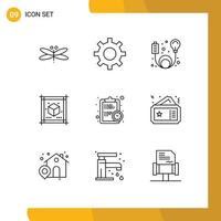 User Interface Pack of 9 Basic Outlines of deadline sheet adapter paper cube Editable Vector Design Elements