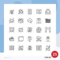 Universal Icon Symbols Group of 25 Modern Lines of cash note mobile music message Editable Vector Design Elements