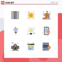 User Interface Pack of 9 Basic Flat Colors of online bulb therapy light sink Editable Vector Design Elements