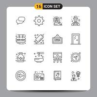 Mobile Interface Outline Set of 16 Pictograms of happy card infection detect detective Editable Vector Design Elements