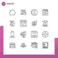 Mobile Interface Outline Set of 16 Pictograms of web communication space antenna love Editable Vector Design Elements