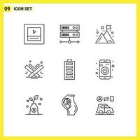 Universal Icon Symbols Group of 9 Modern Outlines of electricity battery management eid book Editable Vector Design Elements