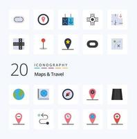 20 Maps  Travel Flat Color icon Pack like location route perspective road location vector