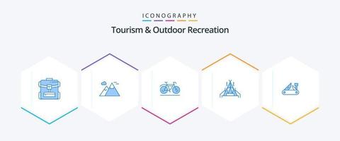 Tourism And Outdoor Recreation 25 Blue icon pack including multitool. army. bicycle. camping. camp vector