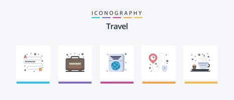 paquete de iconos de 5 planos de viaje que incluye. té. viajar. lámina. en línea. diseño de iconos creativos vector