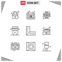 Universal Icon Symbols Group of 9 Modern Outlines of advertisement ruler micro geometry frankenstein Editable Vector Design Elements