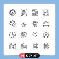 16 Universal Outlines Set for Web and Mobile Applications setting cog monitor world flag Editable Vector Design Elements