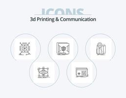 3d Printing And Communication Line Icon Pack 5 Icon Design. network. global. formation. data. smartphone vector