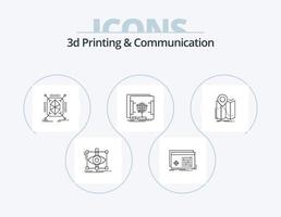 3d Printing And Communication Line Icon Pack 5 Icon Design. network. global. formation. data. smartphone vector