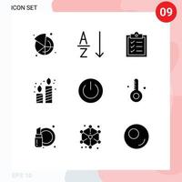 Pack of 9 Modern Solid Glyphs Signs and Symbols for Web Print Media such as environment ecology list eco candles Editable Vector Design Elements